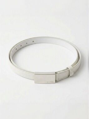Gucci Vintage White Thin Leather Belt Silver Buckle 75/30